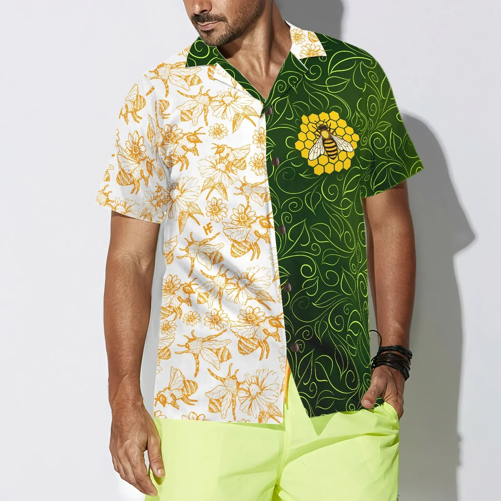 Green Leaves Honey Bee Hawaiian Shirt, Summer Animals Aloha Shirts For Men Women, Perfect Gift For Husband, Wife, Boyfriend, Friend - Image 4