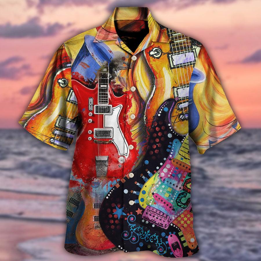 Guitar Aloha Hawaiian Shirt For Summer, Guitar Galaxy Amazing Background Colorful Hawaiian Shirts Outfit For Men Women, Music Guitar Lovers