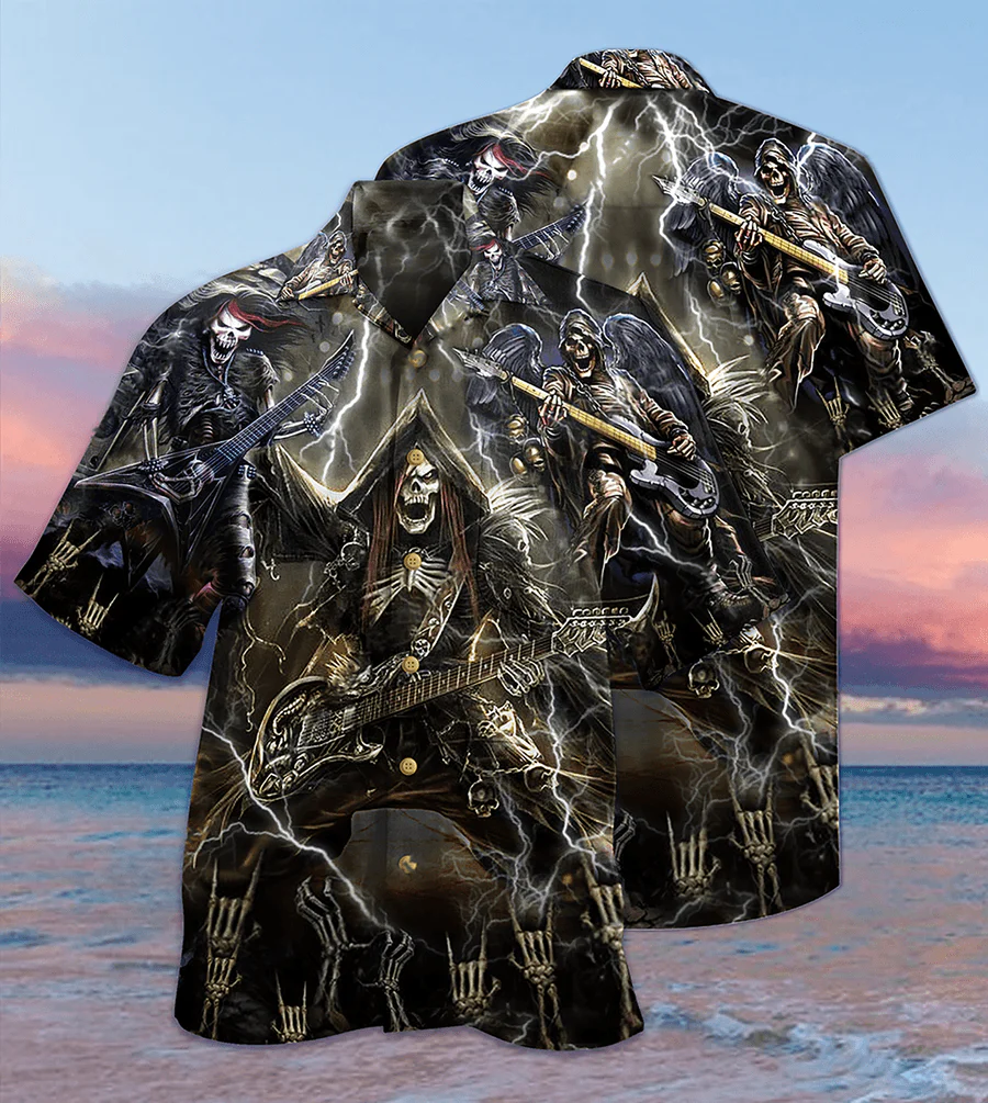Guitar Aloha Hawaiian Shirt For Summer, Guitar Music Get High With Music Dark Style Hawaiian Shirts Matching Outfit For Men Women, Music Guitar Lovers