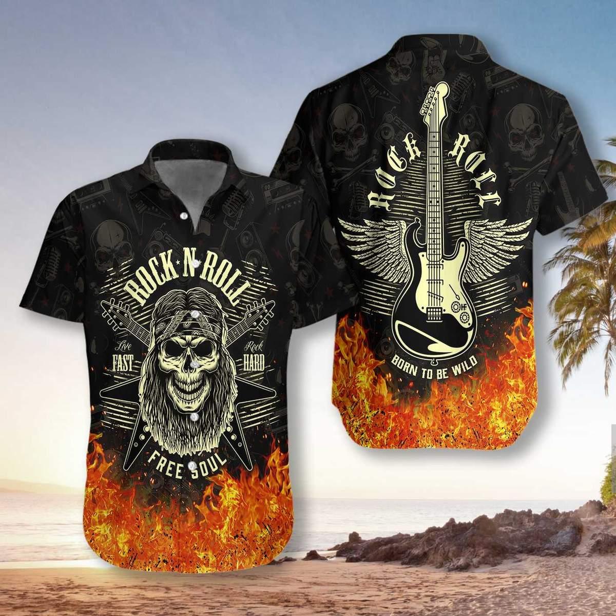 Guitar Aloha Hawaiian Shirt, Free Soul Skull Hawaiian Shirt , Colorful Summer Aloha Shirt For Men Women, Perfect Gift For Husband, Wife, Friend, Family