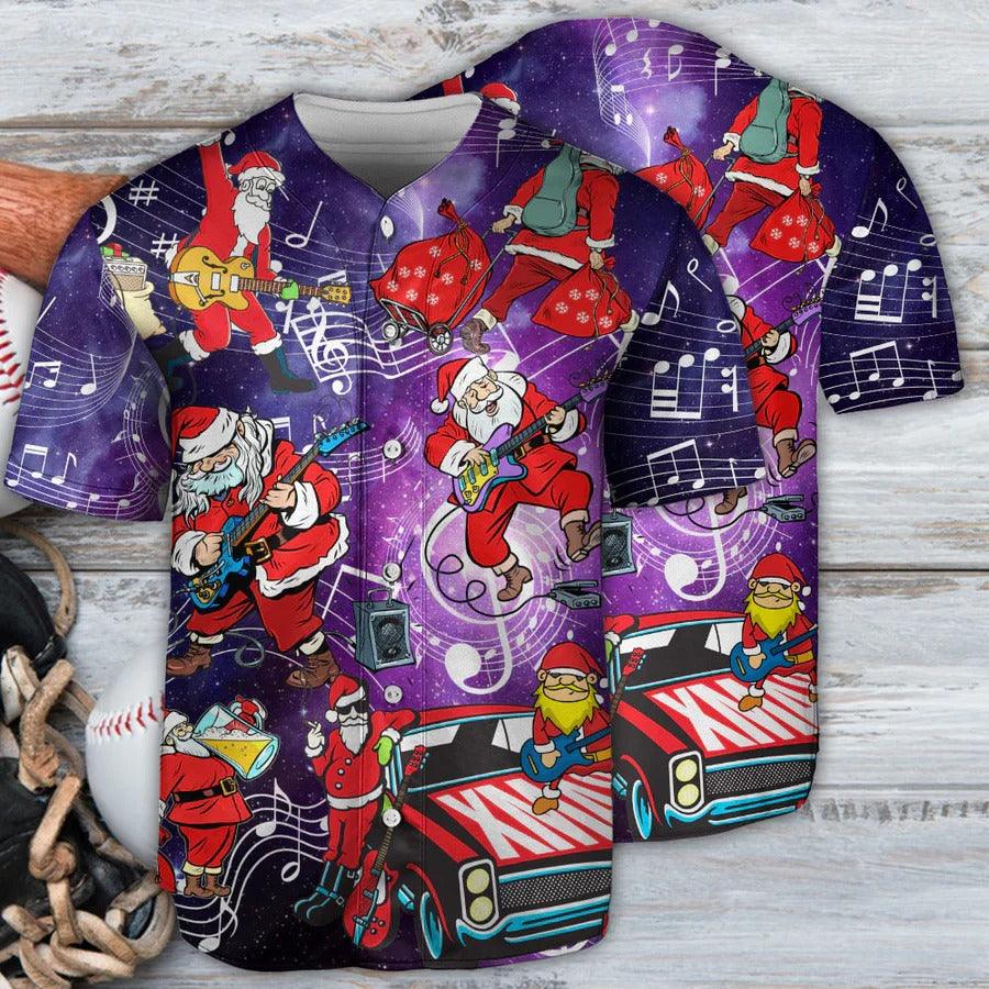 Guitar Baseball Jersey, Christmas, Santa Claus Playing Guitar Baseball Jersey For Men And Women - Perfect Gift For Guitar Lovers, Music Lovers