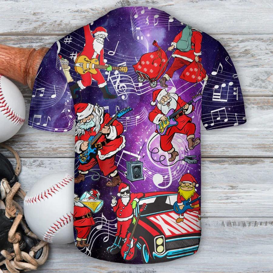 Guitar Baseball Jersey, Christmas, Santa Claus Playing Guitar Baseball Jersey For Men And Women - Perfect Gift For Guitar Lovers, Music Lovers - Image 3