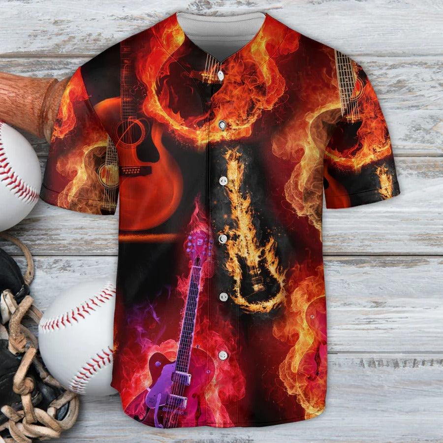 Guitar Baseball Jersey, Guitar Fire Red Flame Baseball Jersey For Men And Women - Perfect Gift For Guitar Lovers, Music Lovers - Image 2