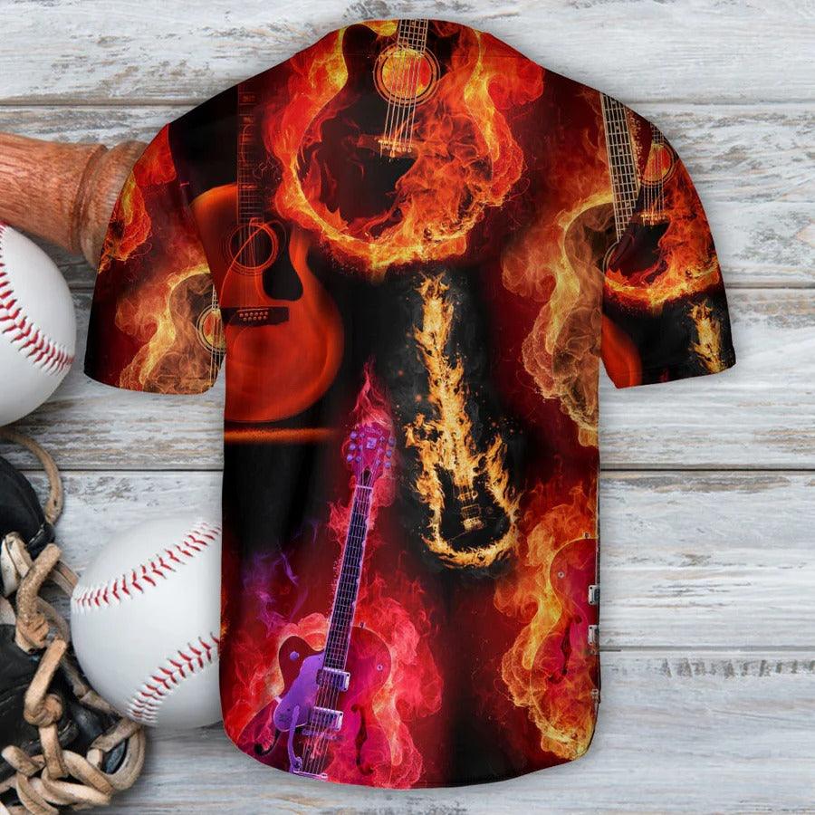 Guitar Baseball Jersey, Guitar Fire Red Flame Baseball Jersey For Men And Women - Perfect Gift For Guitar Lovers, Music Lovers - Image 3