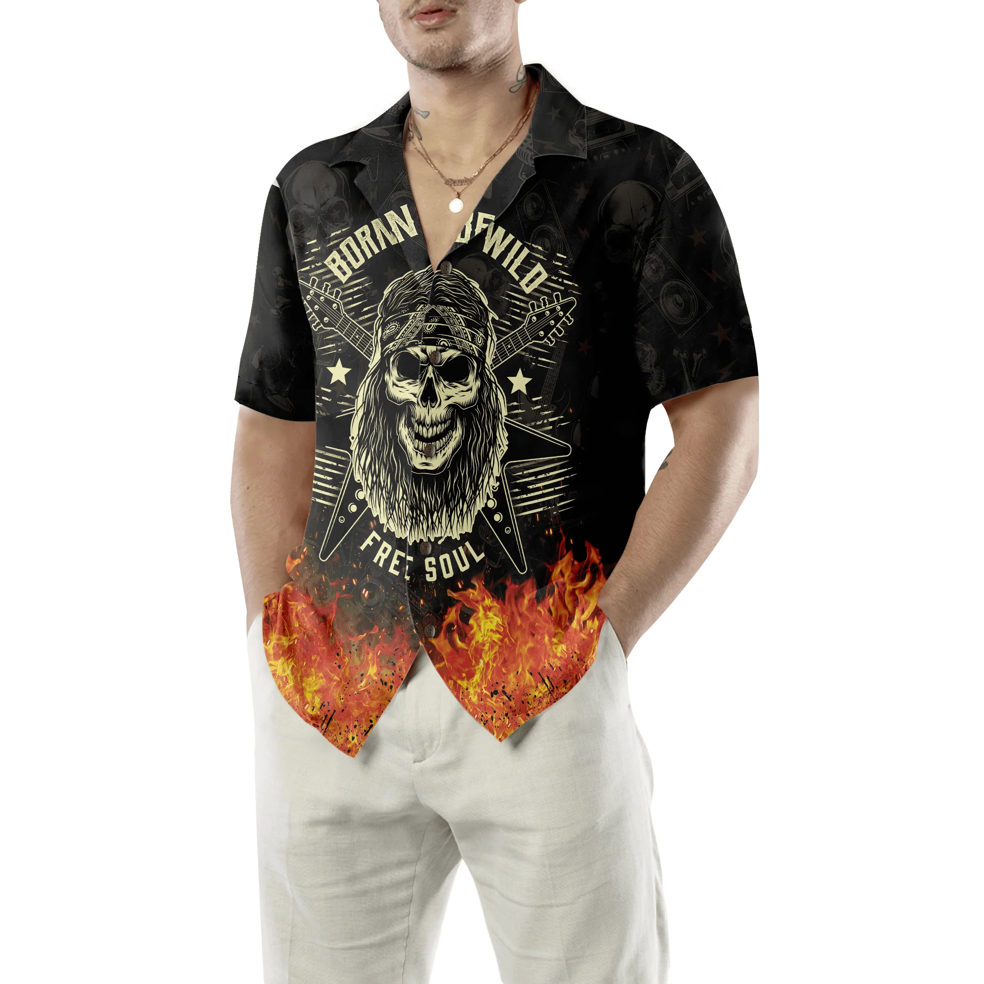 Guitar Born To Be Wild Aloha Hawaiian Shirt For Summer, Colorful Cool Hawaiian Shirts Outfit For Men Women, Friend, Team, Music Guitar Lovers - Image 4
