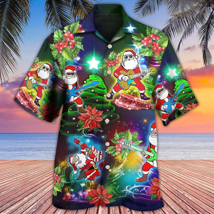 Guitar Christmas Aloha Hawaiian Shirt For Summer, Guitar Music Santa So High Hawaiian Shirts Matching Outfit For Men Women, Music Guitar Lovers