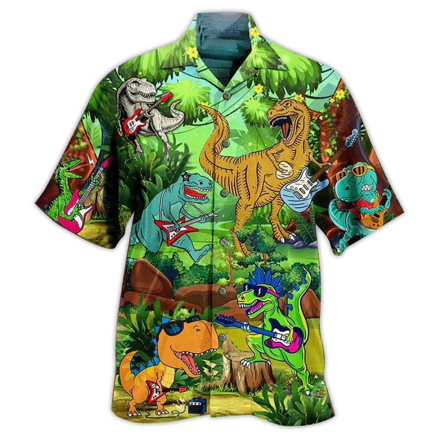 Guitar Dinosaur Aloha Hawaiian Shirt For Summer, Dinosaur Play Guitar Like A Star Hawaiian Shirts Matching Outfit For Men Women, Music Guitar Lover - Image 2