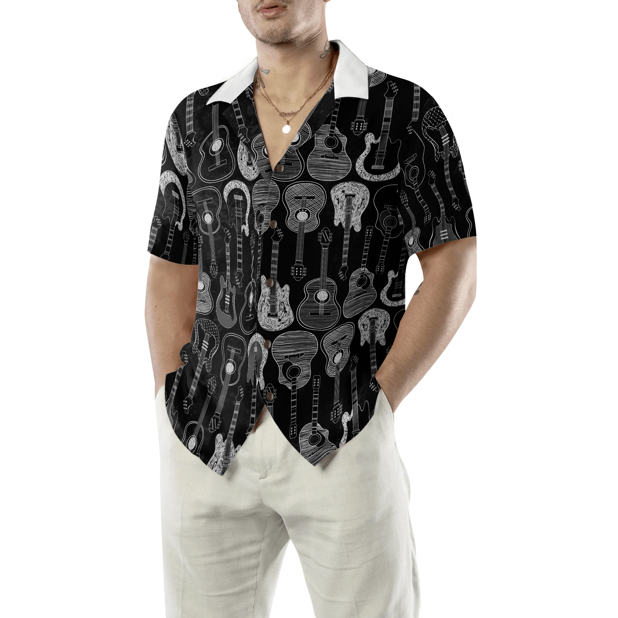 Guitar Hawaiian Shirt, I Have Too Many Guitars Black And White Version Hawaiian Shirt For Men Women, Gift For Friend, Team, Guitar Lover - Image 5