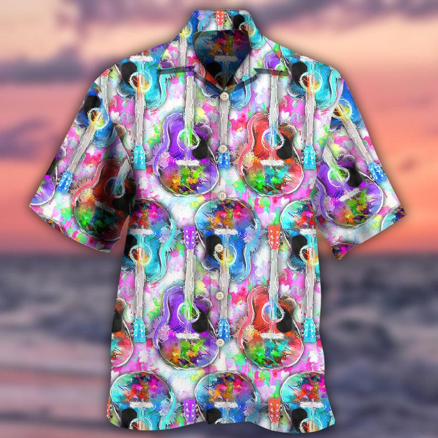 Guitar Mix Color Aloha Hawaiian Shirt For Summer, Colorful Guitar Hawaiian Shirts Outfit For Men Women, Music Guitar Golf Lovers