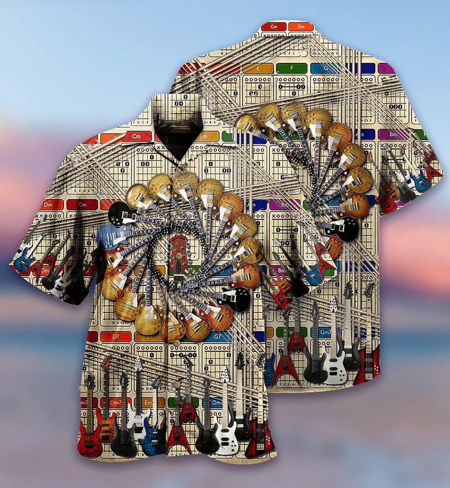 Guitar Music Aloha Hawaiian Shirt For Summer, I Love Electric Guitar Hawaiian Shirts Matching Outfit For Men Women, Music Guitar Lover