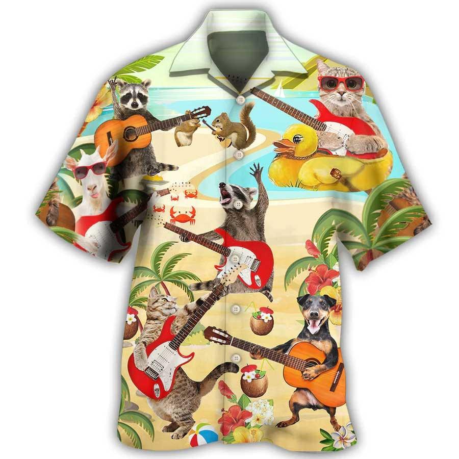Guitar Pet Animal Aloha Hawaiian Shirt For Summer, Guitar Music Animals With Flower Hawaiian Shirts Outfit For Men Women, Music Guitar Lovers - Image 2