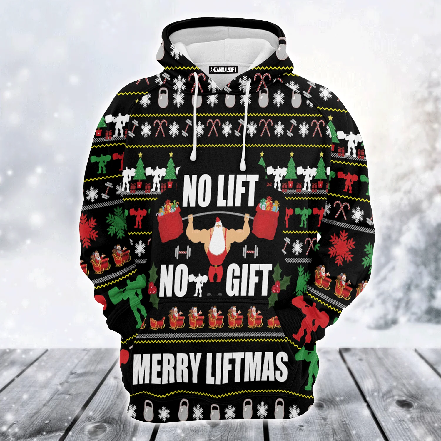 Gym Santa Premium Christmas Hoodie, No Lift No Gift Merrt Liftmas Unisex Hoodie For Men & Women - Perfect Gift For Christmas, Family - Image 2
