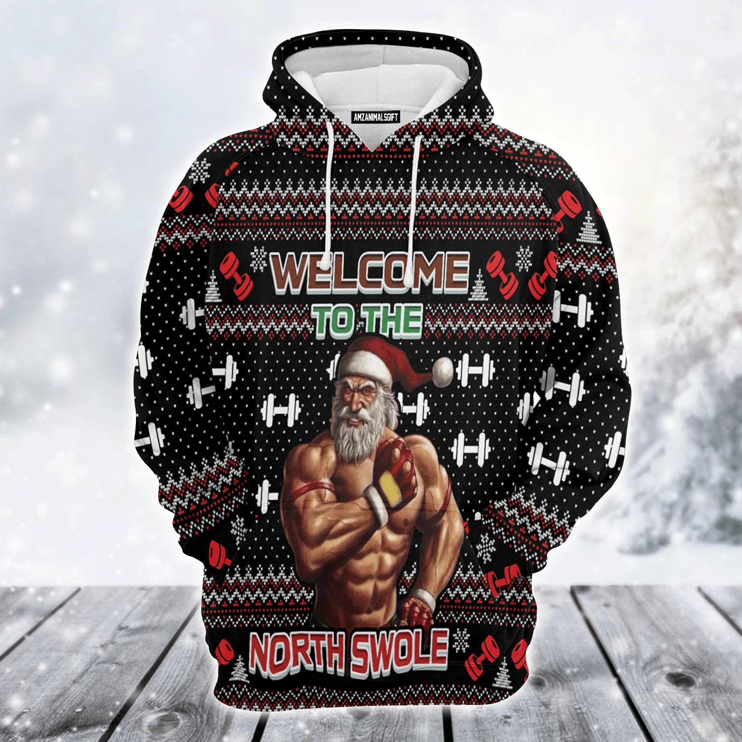 Gym Santa Premium Christmas Hoodie, Welcome To The North Swole Christmas Unisex Hoodie For Men & Women - Perfect Gift For Christmas, Friends, Family