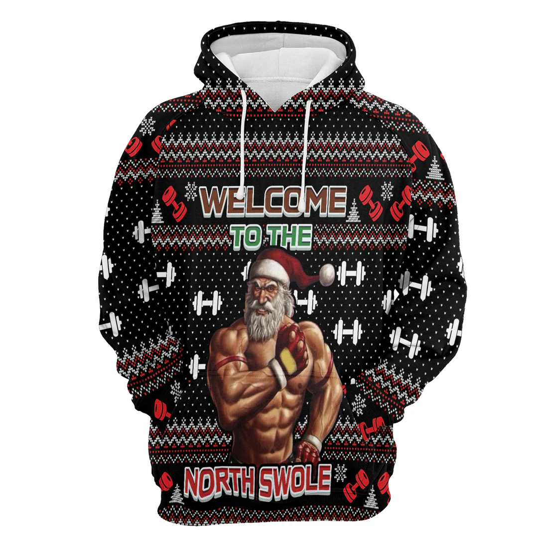 Gym Santa Premium Christmas Hoodie, Welcome To The North Swole Christmas Unisex Hoodie For Men & Women - Perfect Gift For Christmas, Friends, Family - Image 3