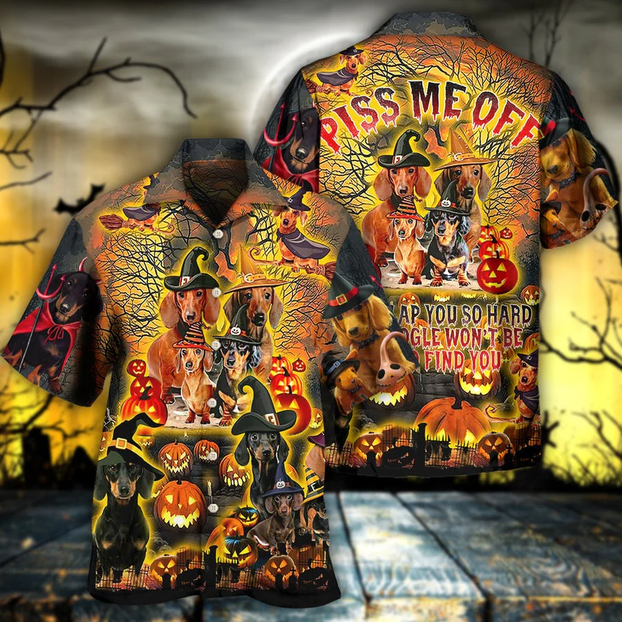 Halloween Dachshund Hawaiian Shirt, Halloween Funny Dachshund, Pumpkin Scary Aloha Shirt For Men & Women - Halloween Gift For Members Family, Friends