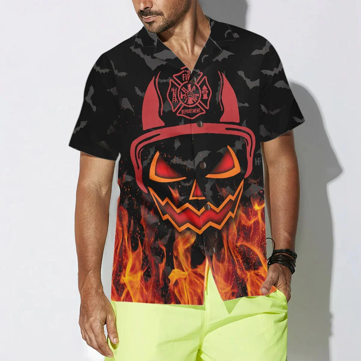 Halloween Firefighter Shirt Hawaiian Shirt - Perfect Gift For Lover, Friend, Family - Perfect Gift For Lover, Friend, Family - Image 2