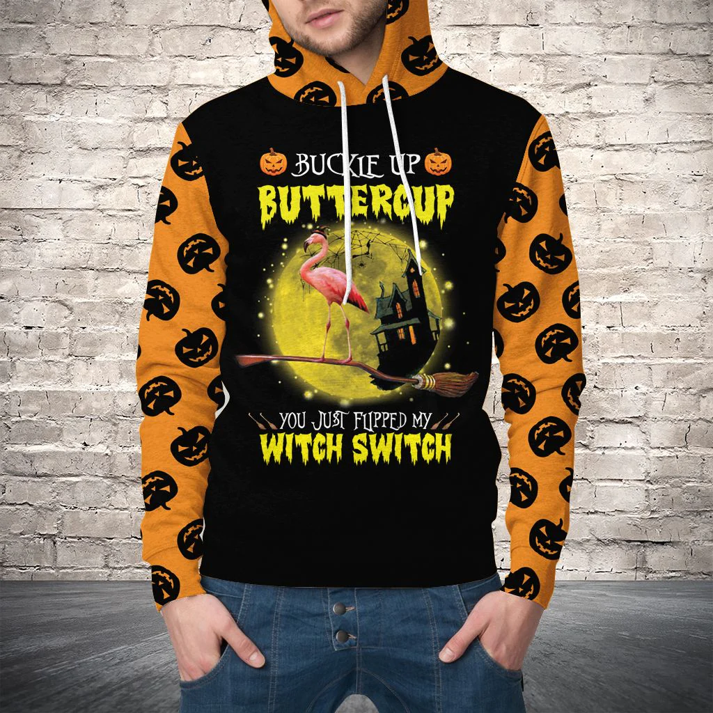 Halloween Flamingo Pullover Premium Hoodie Buttercup You Just Flipped My Witch Switch, Perfect Outfit For Men And Women On Christmas New Year Autumn Winter - Image 2