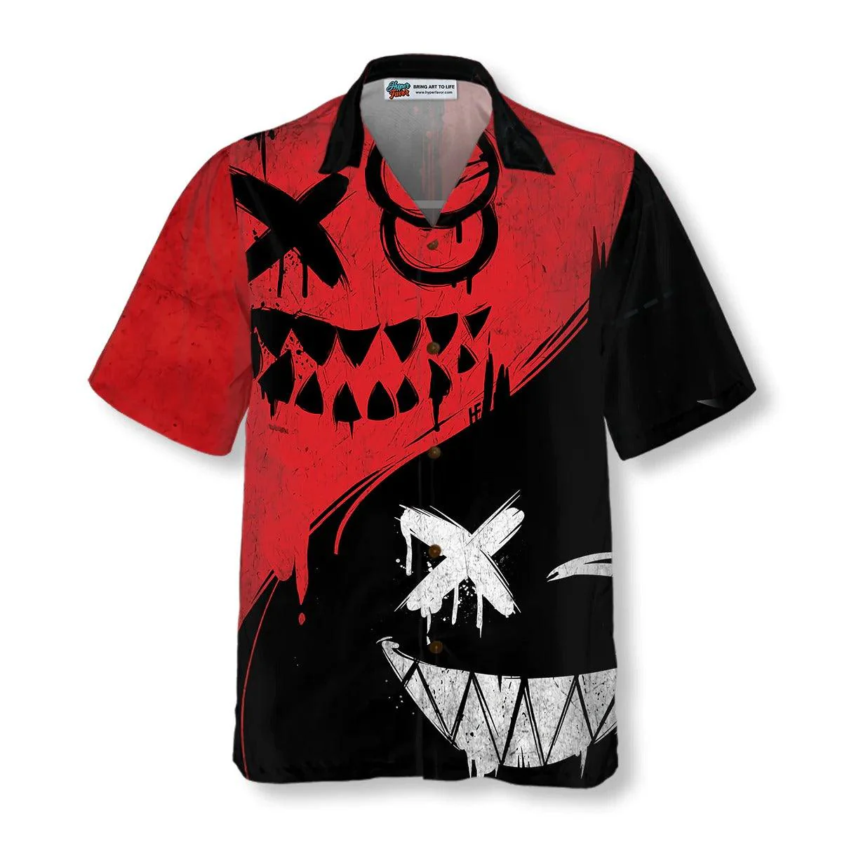 Halloween Hawaiian Shirt - Evil Smile Hawaiian Shirt, Black And White Angle Wing Hawaiian Shirt - Perfect Gift For Lover, Friend, Family - Image 2