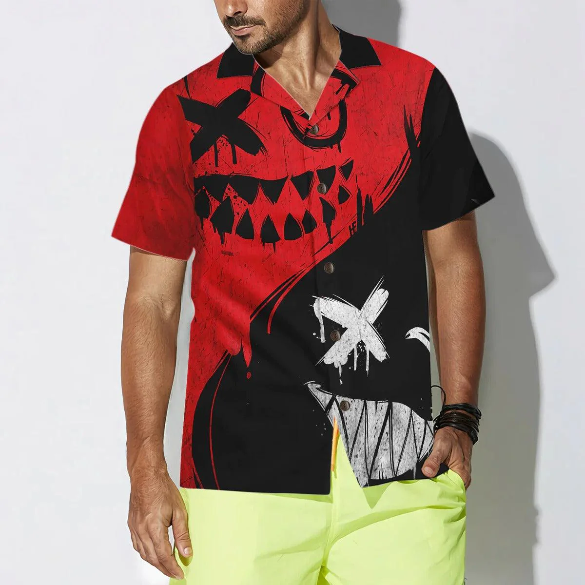 Halloween Hawaiian Shirt - Evil Smile Hawaiian Shirt, Black And White Angle Wing Hawaiian Shirt - Perfect Gift For Lover, Friend, Family - Image 7