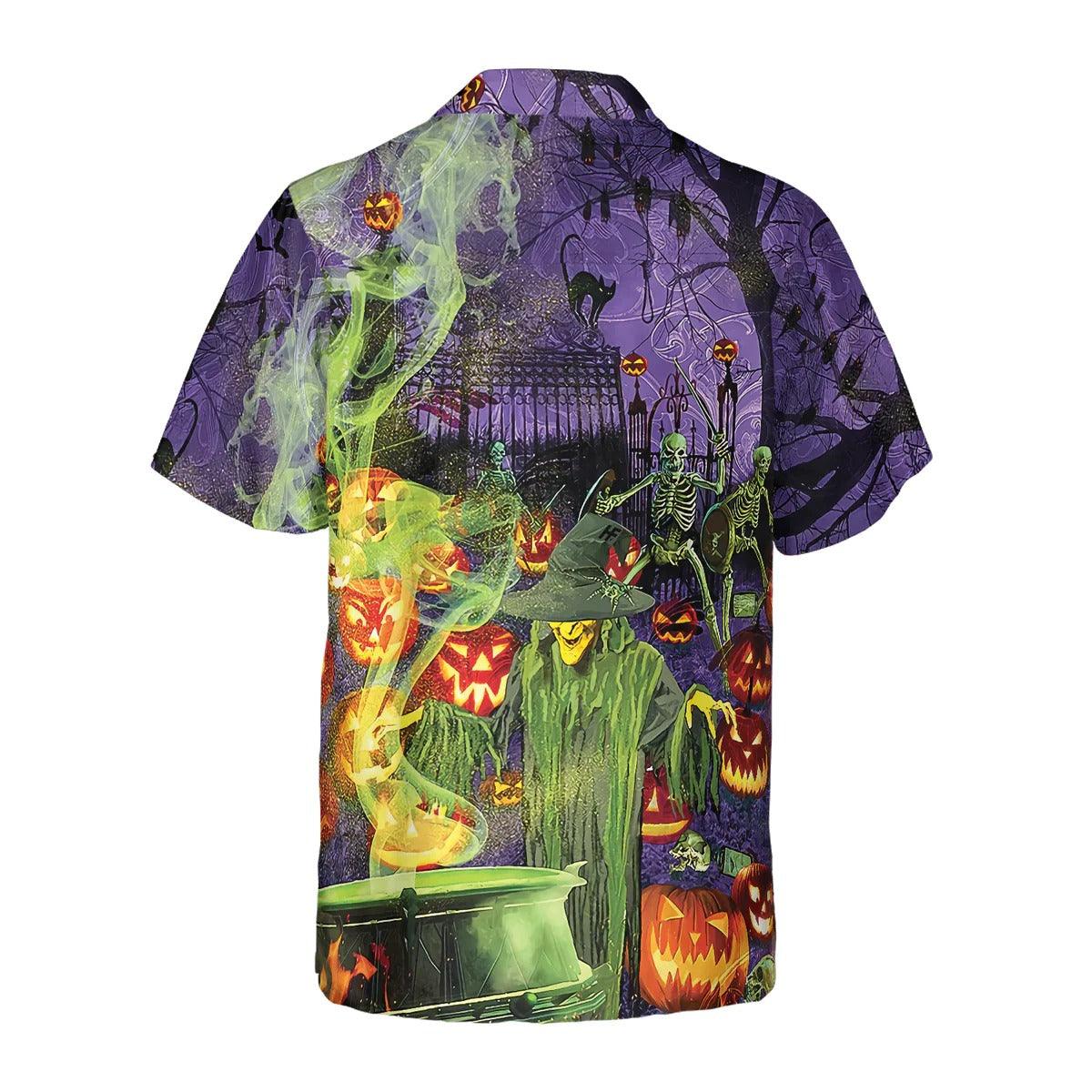 Halloween Hawaiian Shirt, Fright Night Witch Hour Halloween Hawaiian Shirt, Black Cat Hawaiian Shirt - Perfect Gift For Lover, Friend, Family - Image 2
