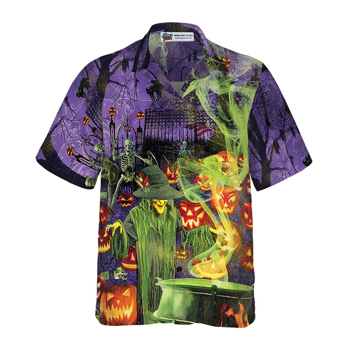 Halloween Hawaiian Shirt, Fright Night Witch Hour Halloween Hawaiian Shirt, Black Cat Hawaiian Shirt - Perfect Gift For Lover, Friend, Family - Image 3
