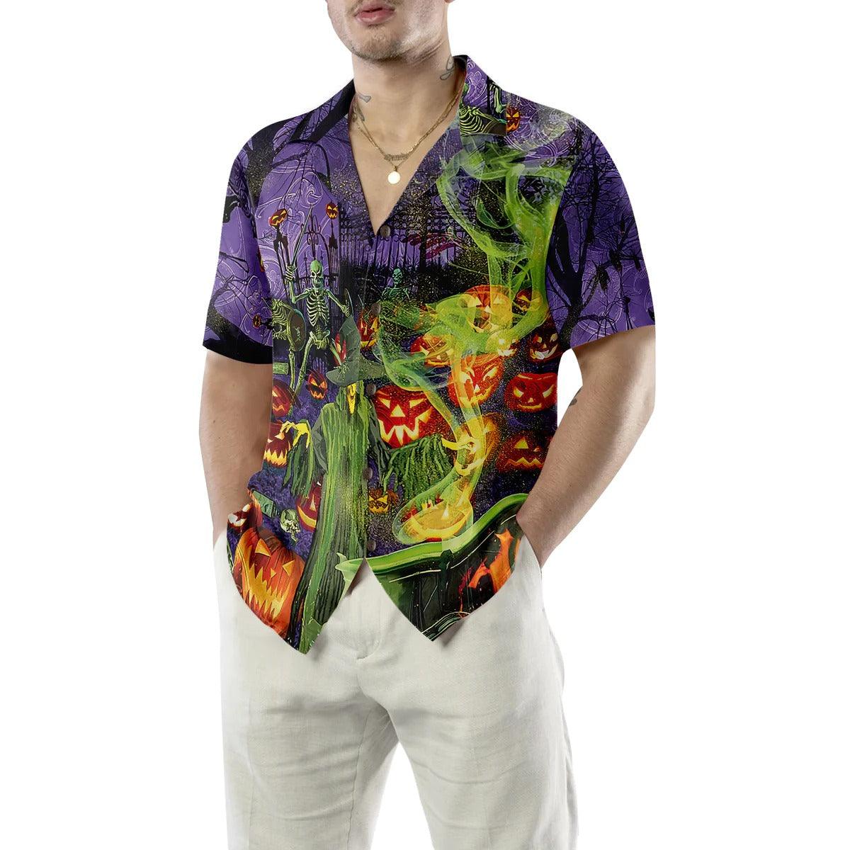 Halloween Hawaiian Shirt, Fright Night Witch Hour Halloween Hawaiian Shirt, Black Cat Hawaiian Shirt - Perfect Gift For Lover, Friend, Family - Image 4