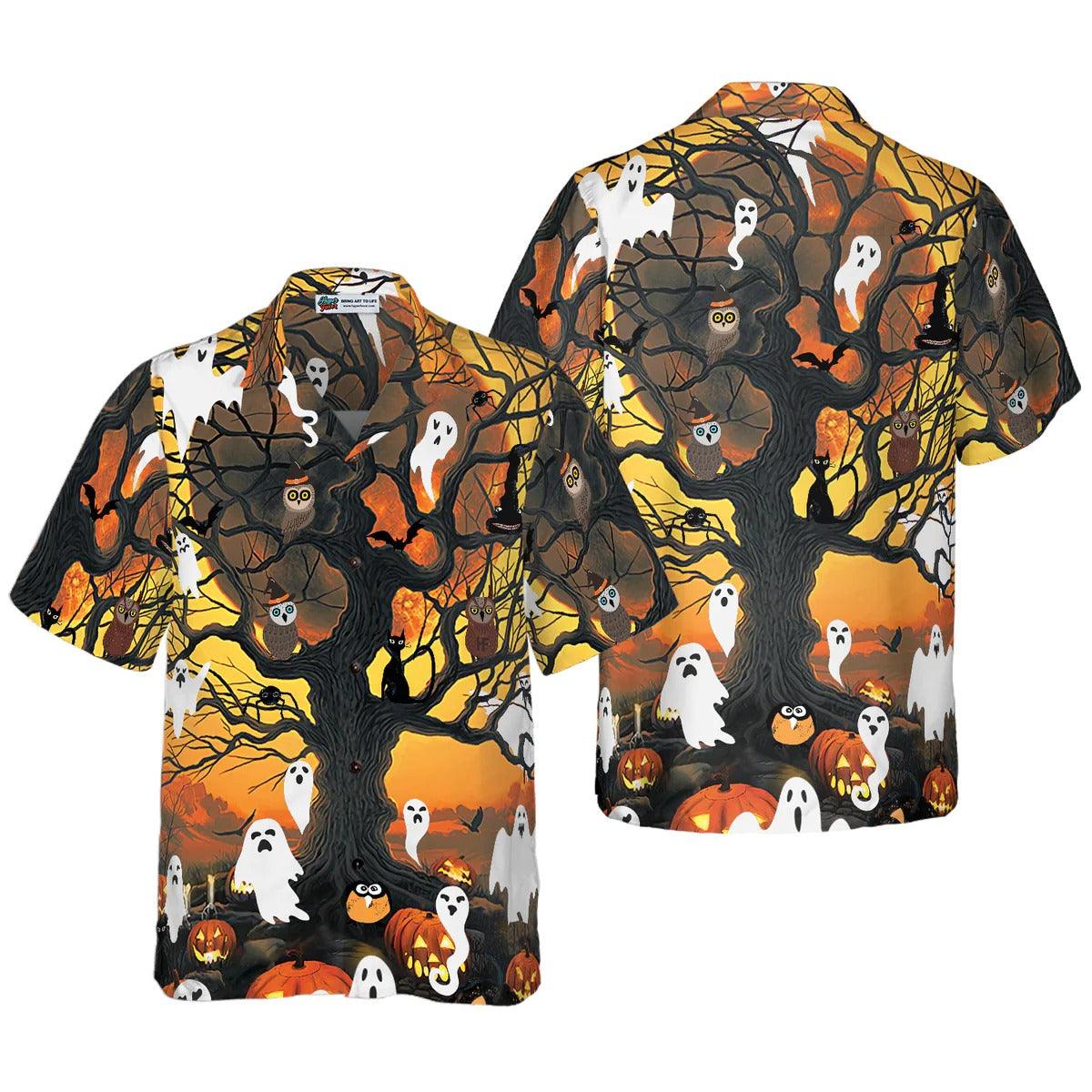 Halloween Hawaiian Shirt - Night Of Pumpkin & Ghost Hawaiian Shirt, Owl Hawaiian Shirt - Perfect Gift For Lover, Friend, Family - Image 2