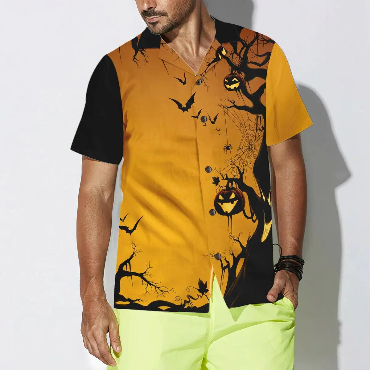 Halloween Hawaiian Shirt - Scary Halloween Tree Hawaiian Shirt, Pumpkin And Bat Hawaiian Shirt - Perfect Gift For Lover, Friend, Family - Image 3