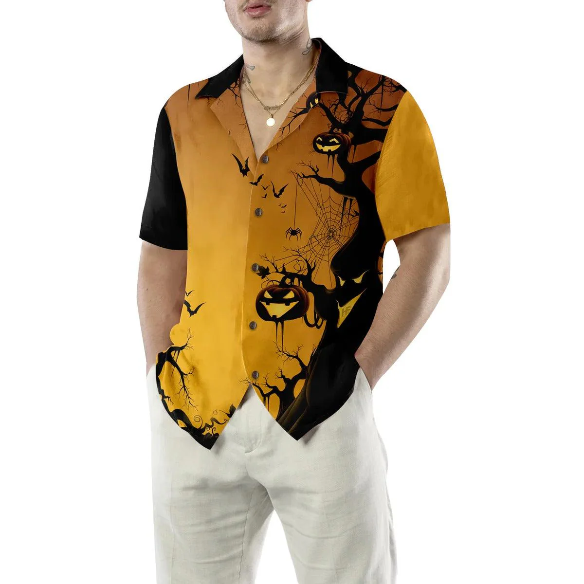 Halloween Hawaiian Shirt - Scary Halloween Tree Hawaiian Shirt, Pumpkin And Bat Hawaiian Shirt - Perfect Gift For Lover, Friend, Family - Image 5