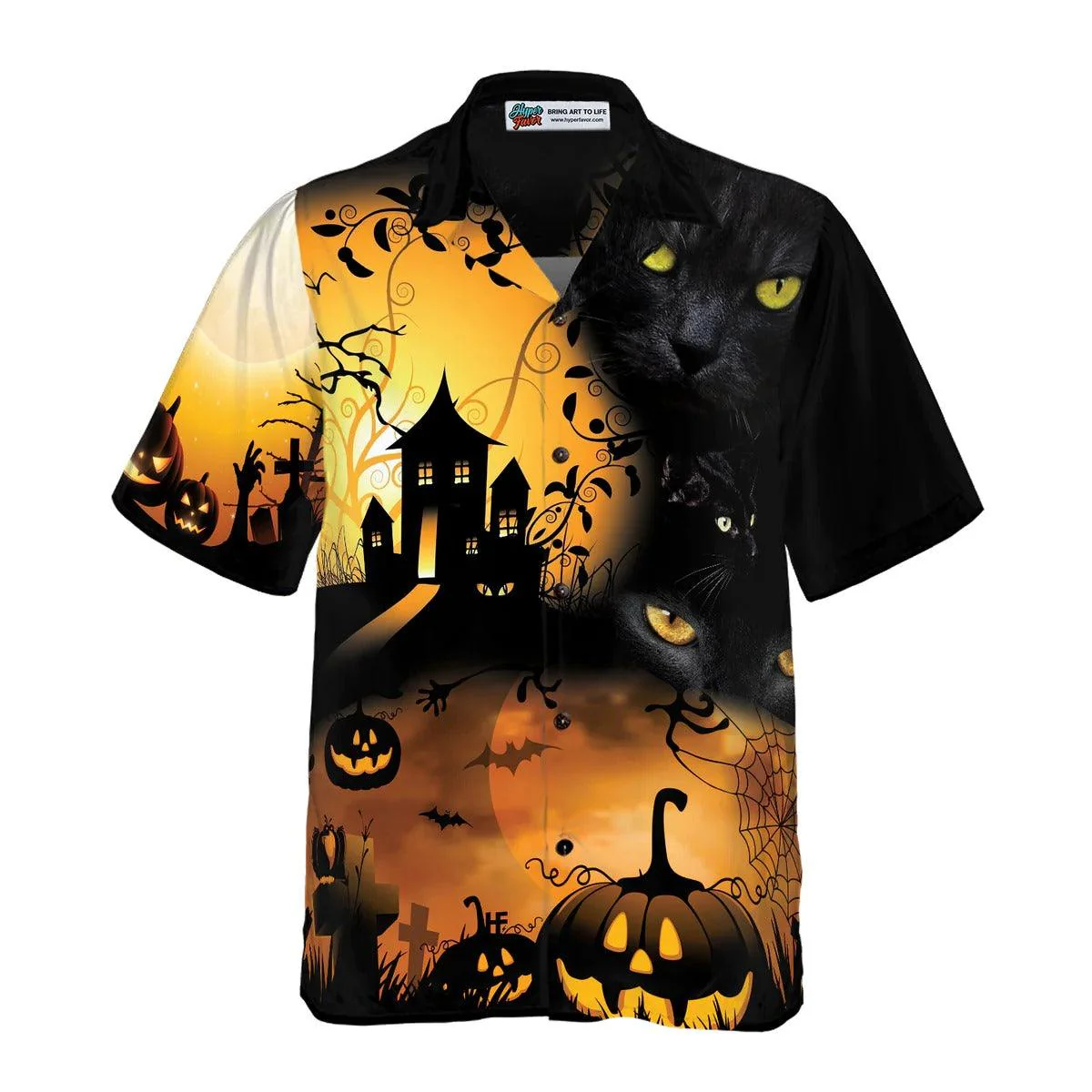 Halloween Night Hawaiian Shirt, Black Cat And Pumpkin Hawaiian Shirt - Gift For Lover, Friend, Family - Image 6
