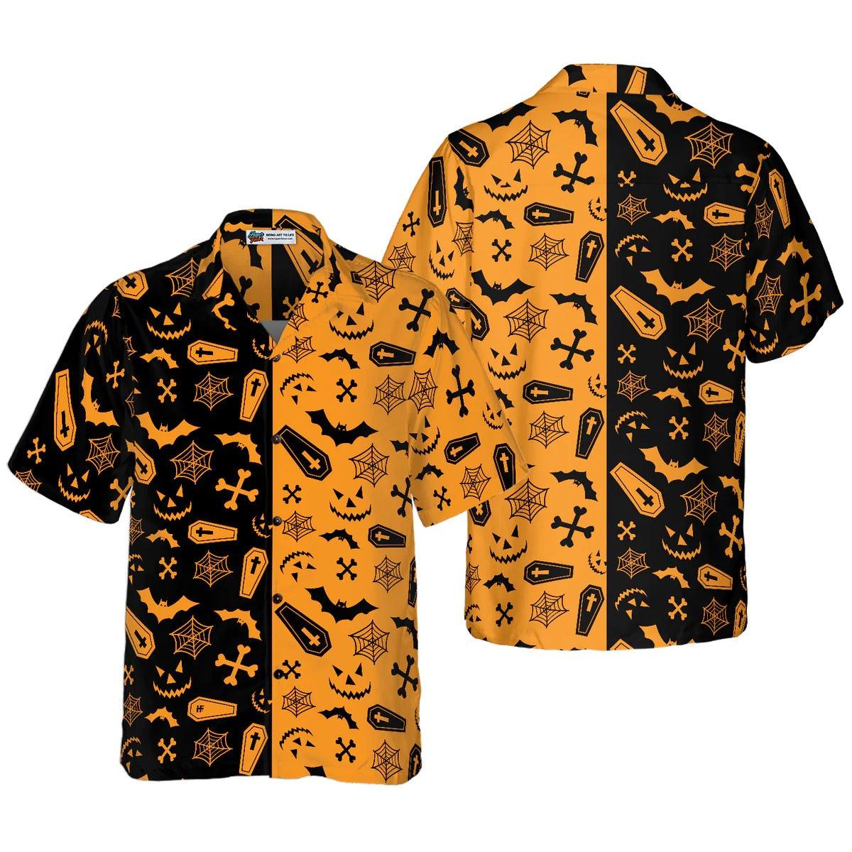 Halloween Party Hawaiian Shirt, Bat Hawaiian Shirt, Black And Gold Hawaiian Shirt - Perfect Gift For Lover, Friend, Family