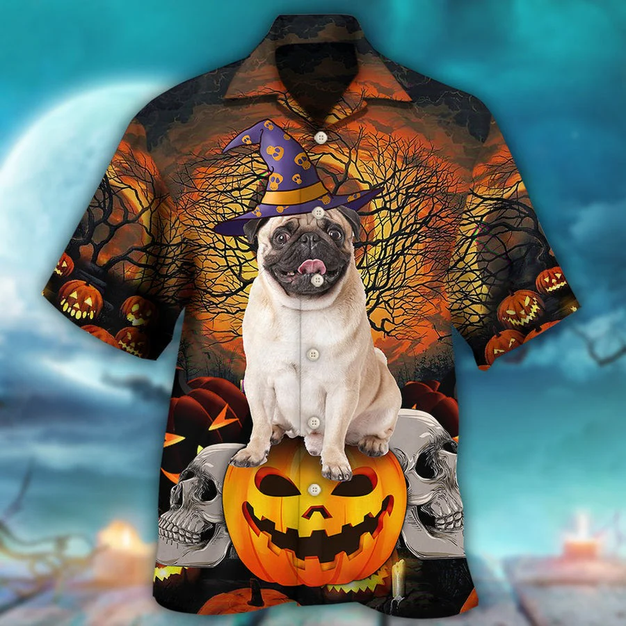 Halloween Pug Hawaiian Shirt, Halloween Pumpkin Scary, Horror Skull Aloha Shirt For Men & Women - Halloween Gift For Members Family, Friends - Image 2