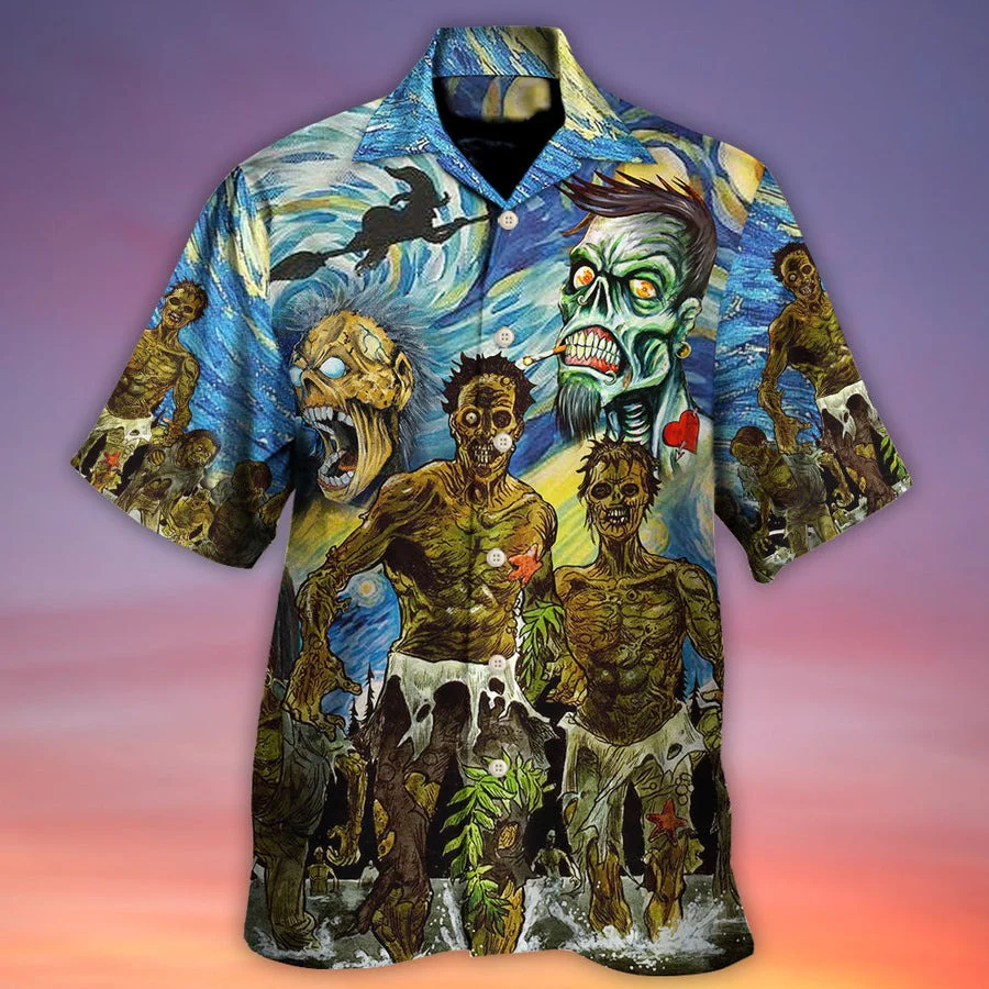 Halloween Zombie Hawaiian Shirt, Halloween Witch Crazy Starry Night Funny Boo Aloha Shirt For Men & Women - Halloween Gift For Members Family, Friends - Image 2