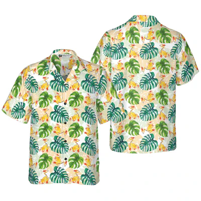 Hand Drawn Tree Frogs Hawaiian Shirt, Monstera Leaves Aloha Shirt For Men - Perfect Gift For Men, Husband, Boyfriend, Friend, Family
