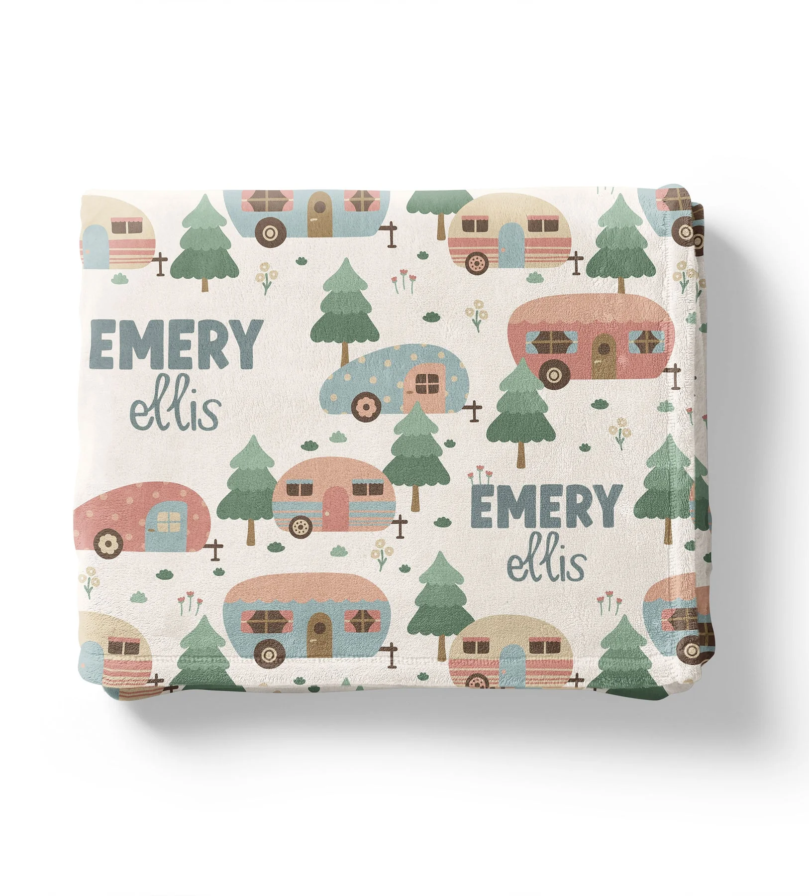 Happy Camper Baby Kids Blanket With Customized Name For Baby Nursery, Son, Daughter, Granddaughter, Grandson - Image 2