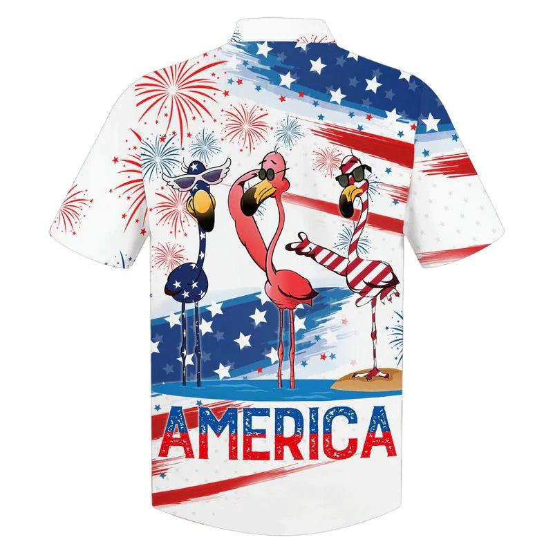Happy Independence Day Flamingo Aloha Hawaiian Shirts For Summer, 4th of July America Flamingo Hawaiian Shirt For Men Women, Gift For Flamingo Lovers - Image 2