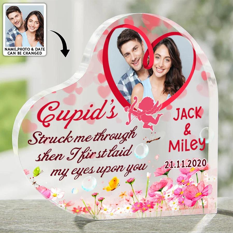 Heart Shaped Acrylic Plaque For Couple - Cupid's Struck Me Through then I fix Stlaid My Eyes upon You Personalized Shaped Acrylic Plaque - Perfect Gift For Couple, Valentine - Image 2