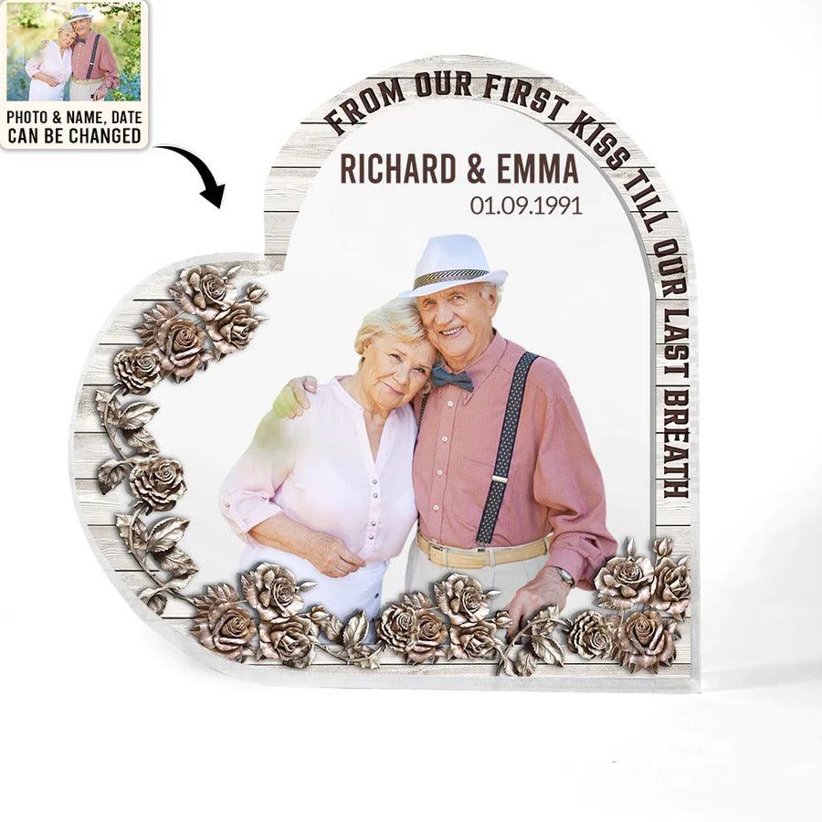 Heart Shaped Acrylic Plaque For Couple - From Our First Kiss Till Our Last Breath Custom Photo Personalized - Perfect Gift For Couple, Valentine