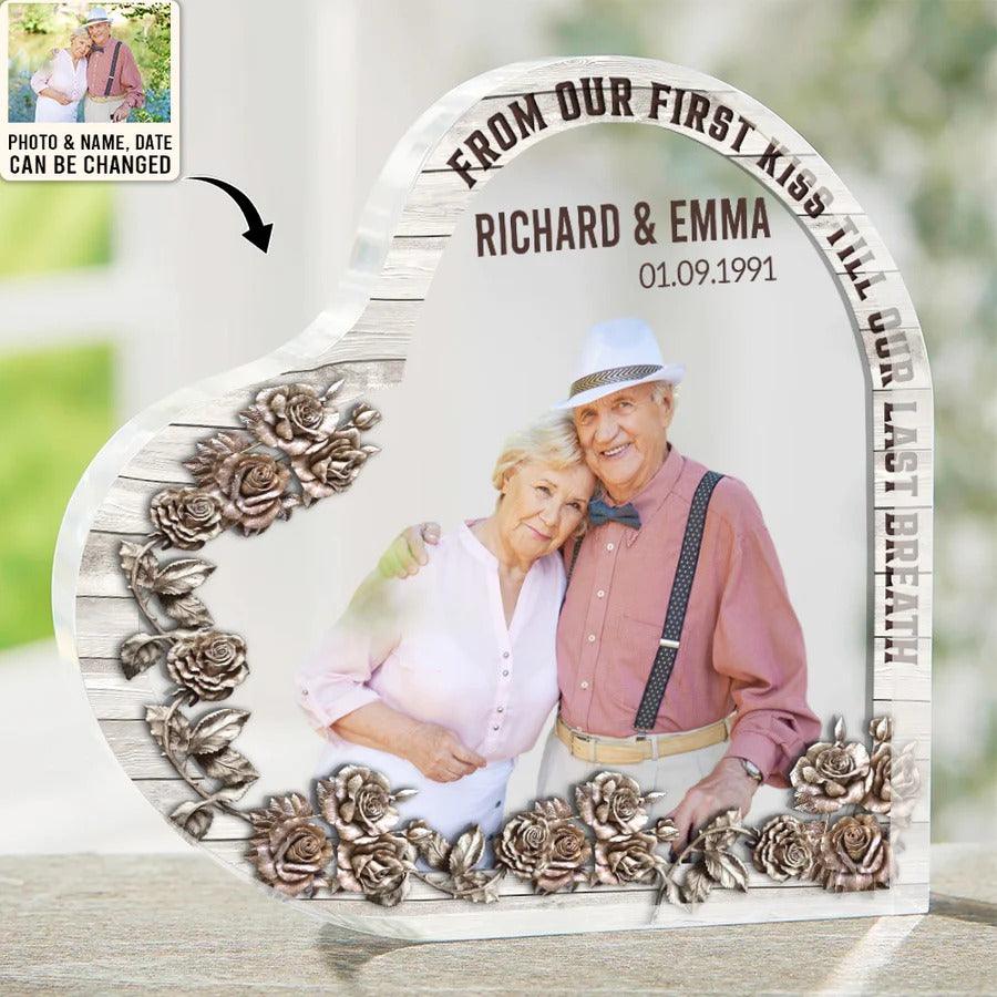 Heart Shaped Acrylic Plaque For Couple - From Our First Kiss Till Our Last Breath Custom Photo Personalized - Perfect Gift For Couple, Valentine - Image 2