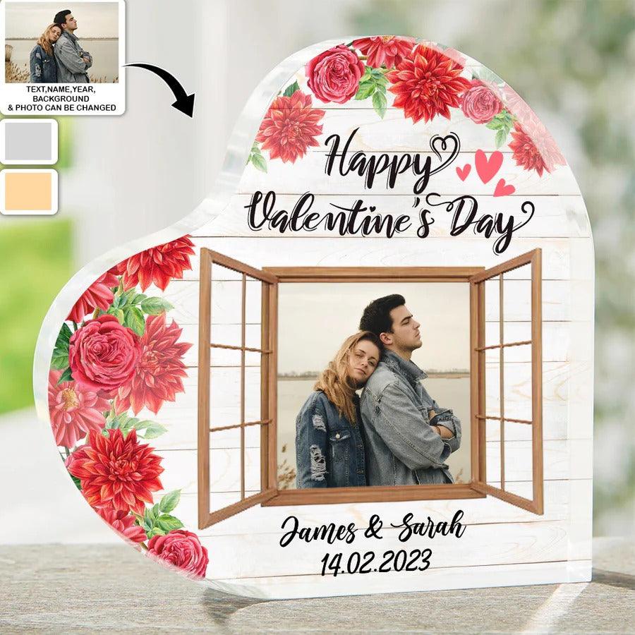 Heart Shaped Acrylic Plaque For Couple - Happy Valentine's Day Personalized Shaped Acrylic Plaque - Perfect Gift For Couple, Valentin