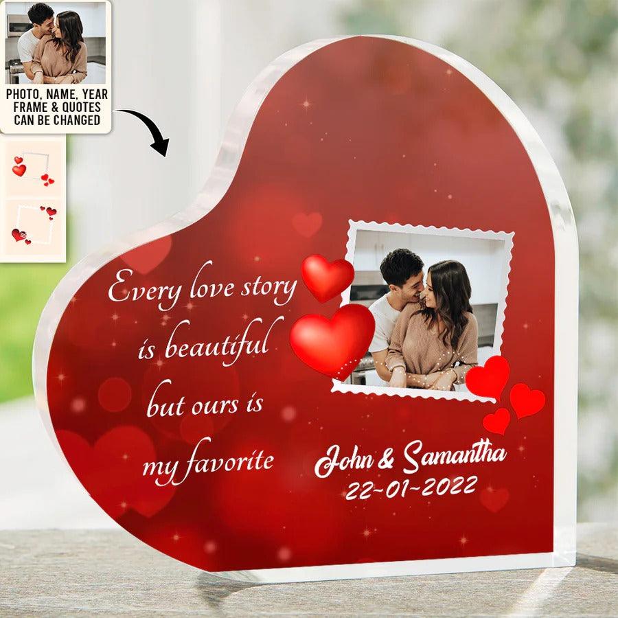 Heart Shaped Acrylic Plaque For Couple - There Is Only One Happiness In This Life Custom Photo Personalized Shaped Acrylic Plaque - Perfect Gift For Couple, Valentine - Image 2