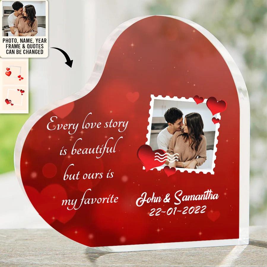 Heart Shaped Acrylic Plaque For Couple - There Is Only One Happiness In This Life Custom Photo Personalized Shaped Acrylic Plaque - Perfect Gift For Couple, Valentine - Image 3
