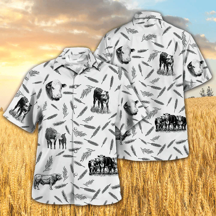 Hereford Cattle Hawaiian Shirt - Hereford Cattle Pattern Cow Hawaiian Shirt - Perfect Gift For Friend, Family