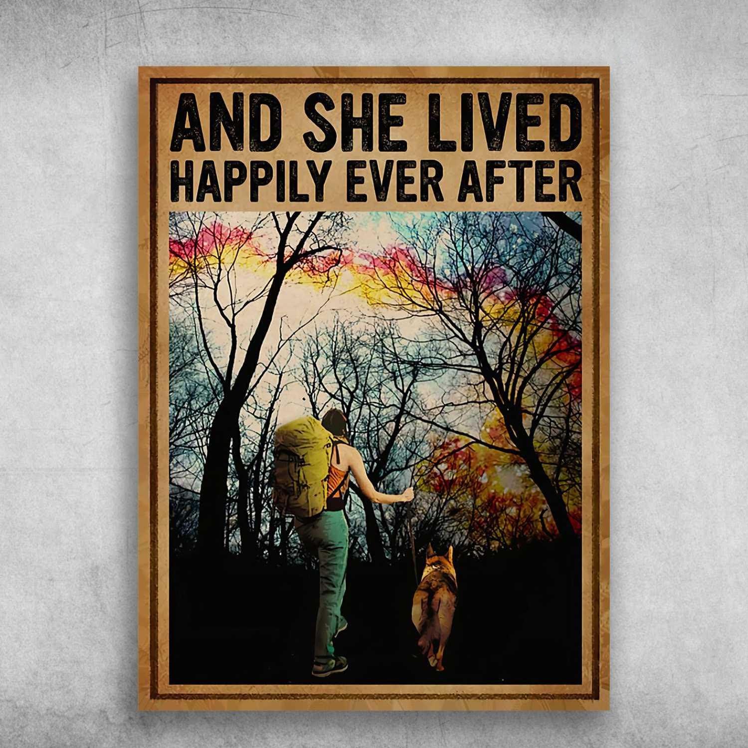 Hiking With Dog Portrait Canvas - Hiking With Dog And She Lived Happily Ever After Premium Wrapped Canvas - Gift For Wife, Mom, Hiking Lover
