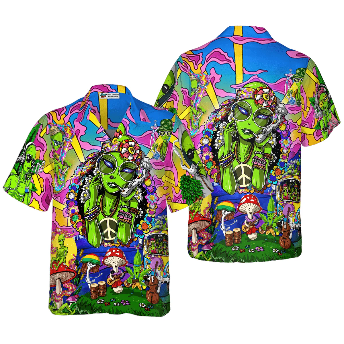 Hippie Alien Hawaiian Shirt - Perfect Gift For Husband, Boyfriend, Friend, Family