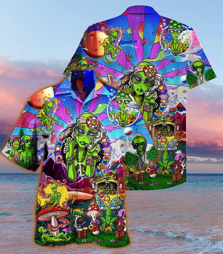 Hippie Aloha Hawaiian Shirt - Hippie Alien Peace Life Color Hawaiian Shirt For Summer - Perfect Gift For Friend, Family