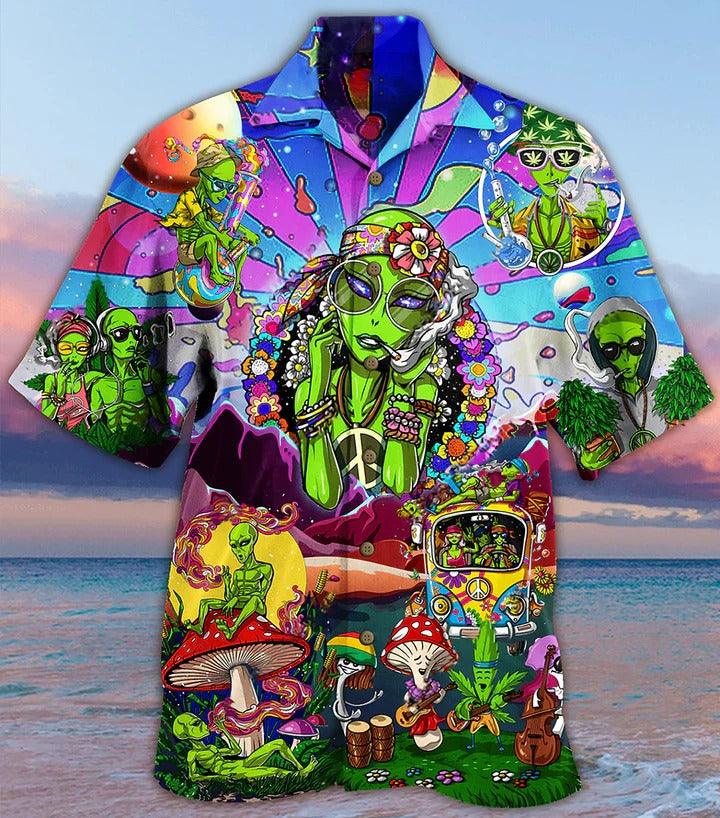 Hippie Aloha Hawaiian Shirt - Hippie Alien Peace Life Color Hawaiian Shirt For Summer - Perfect Gift For Friend, Family - Image 2