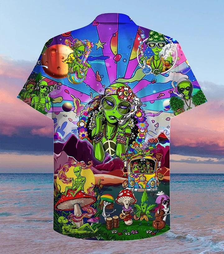 Hippie Aloha Hawaiian Shirt - Hippie Alien Peace Life Color Hawaiian Shirt For Summer - Perfect Gift For Friend, Family - Image 3