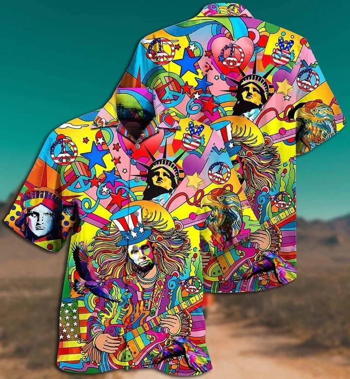 Hippie Aloha Hawaiian Shirt - Hippie America Colorfull Style Hawaiian Shirt For Summer - Perfect Gift For Friend, Family