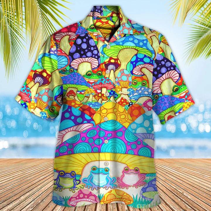 Hippie Aloha Hawaiian Shirt - Hippie Frog Mushroom Hippie Colorful Art Peace Hawaiian Shirt For Summer - Perfect Gift For Friend, Family